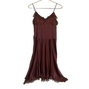 To The Max Silk Slip Dress NWT Y2K Size 4 Henna Rust Bias Cut Ruffle Vintage